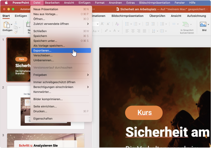 Erstellte PPT als Video exportieren auf Mac