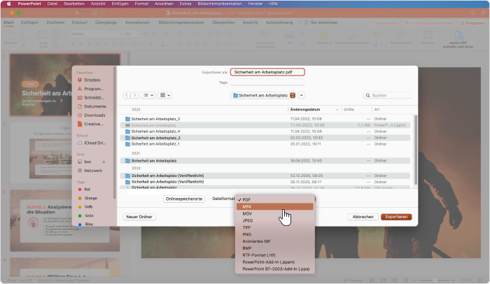Videoformat in PowerPoint auf Mac auswählen