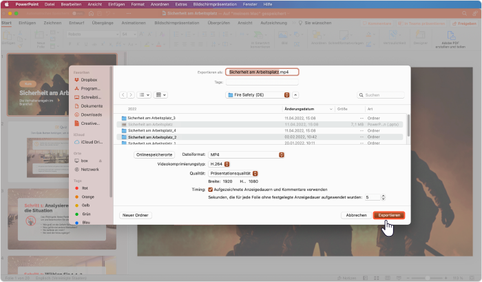 Erstellte PPT als Video exportieren auf Mac