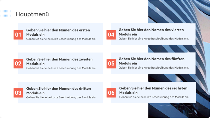 Eine Folie mit dem Inhaltsverzeichnis in der Einleitung Ein Inhaltsverzeichnis als Teil des Aufbaus Ihrer PowerPoint-Präsentation