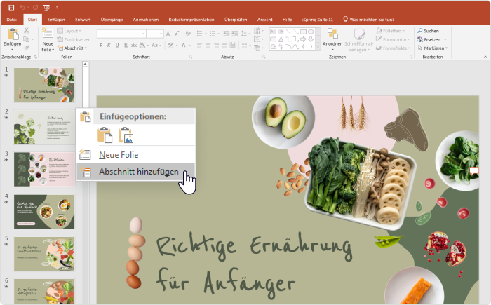 Hinzufügen von Abschnitten in PowerPoint