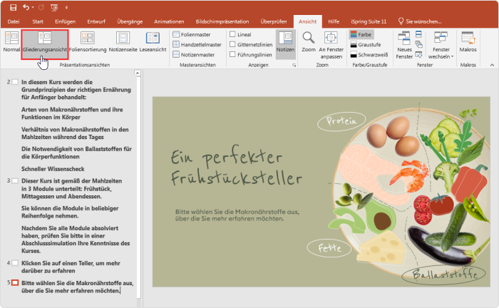 Gliederungsansicht in PowerPoint