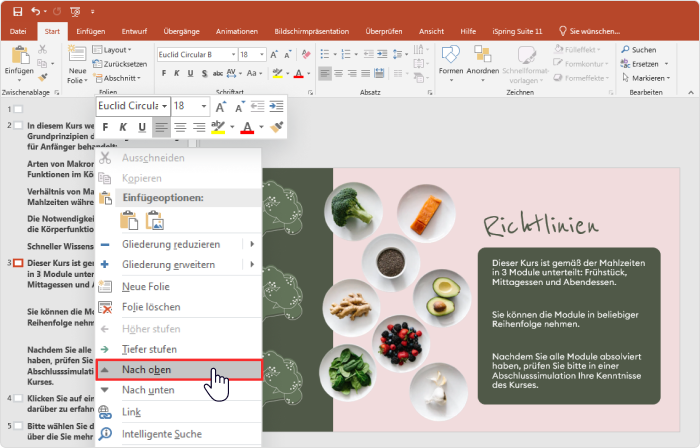 Optionen zum Höherstufen und Tieferstufen in PowerPoint