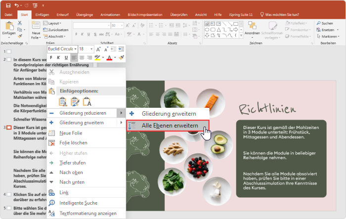 Gliederung erweitern in PowerPoint