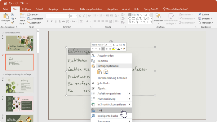 Erstellen eines Hyperlinks in PowerPoint