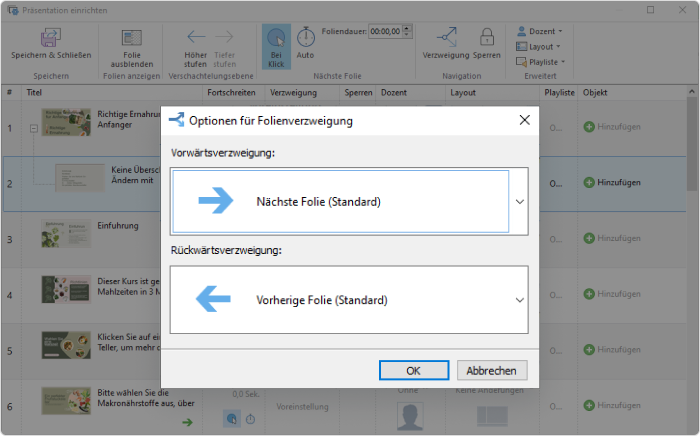 Folienverzweigungsoptionen in iSpring Suite