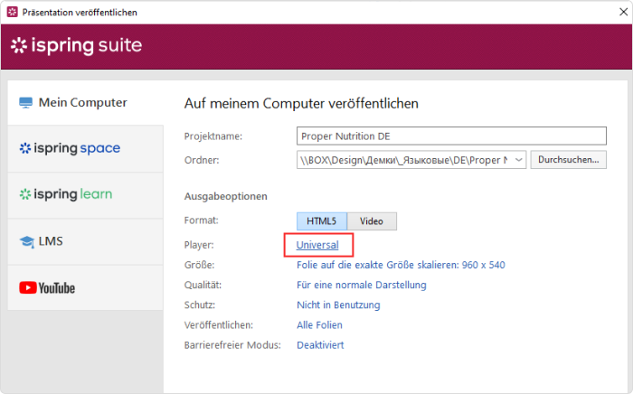 Universeller Player Universeller Player in iSpring Suite