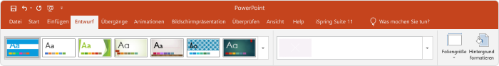 Designmenü in PowerPoint 2013 zum Erstellen eines Zeitstrahls in PowerPoint