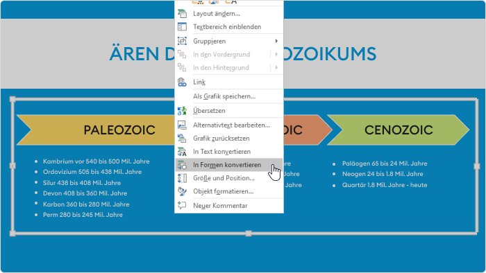 In Formen konvertieren Rechtsklick-Menü in PowerPoint 2013