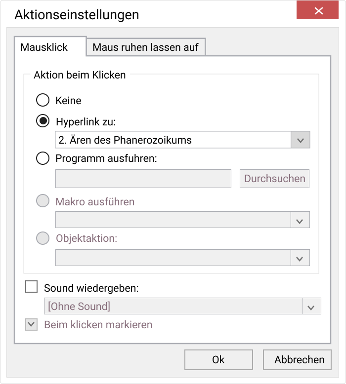 Aktionseinstellungsfenster in PowerPoint 2013