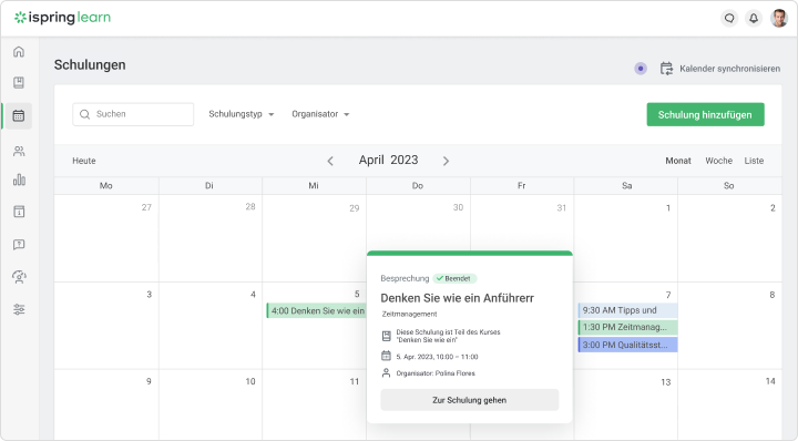 Veranstaltungskalender mit iSpring Learn für das 70:20:10-Modell erstellen