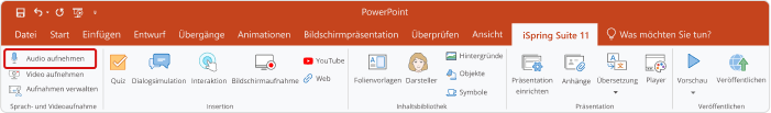 Audio auf der Registerkarte iSpring Suite aufnehmen