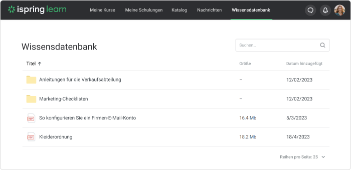 Wissensdatenbank in iSpring Learn