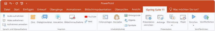 iSpring Suite-Symbolleiste in PowerPoint