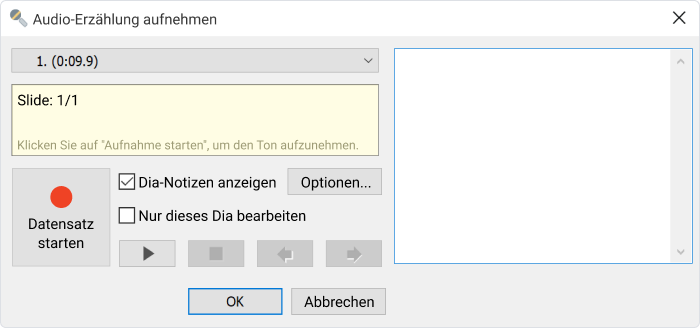 Das Audio aufnehmen Fenster in iSpring Suite