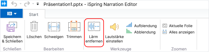 Die Schaltfläche zum Lärm entfernen in der Symbolleiste des Editors