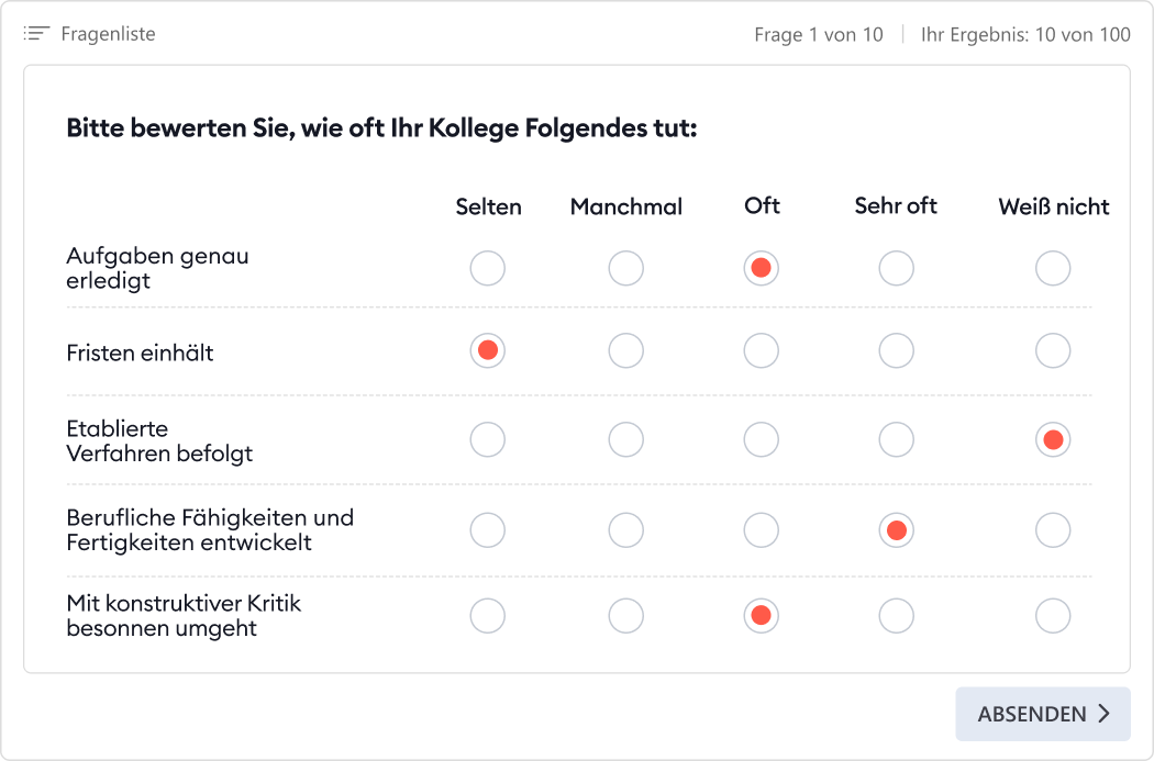 360-Grad-Umfrage Beispiel einer 360-Grad-Feedback-Umfrage