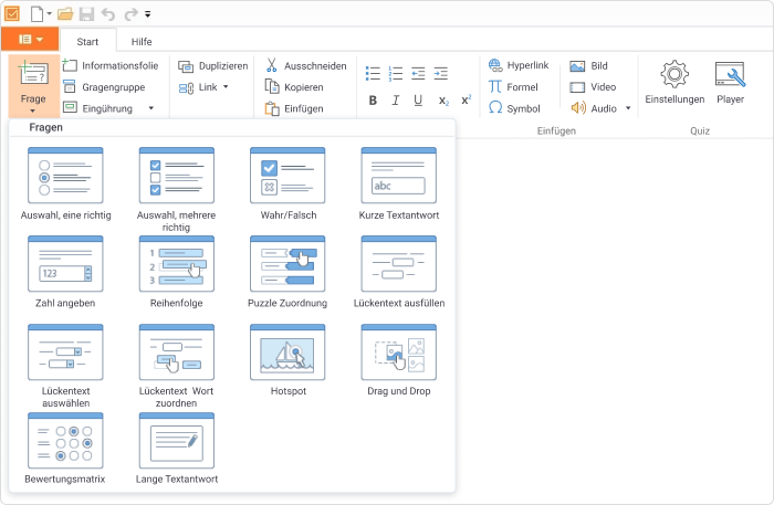 Wählen Sie den Fragetyp für die Powerpoint-Animation