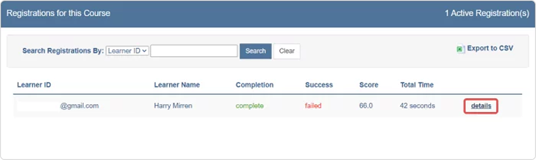 SCORM Cloud: Schaltfläche „Details“