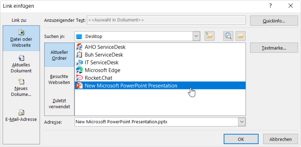 Link in PowerPoint einfügen: Datei oder Webseite im Link einfügen
