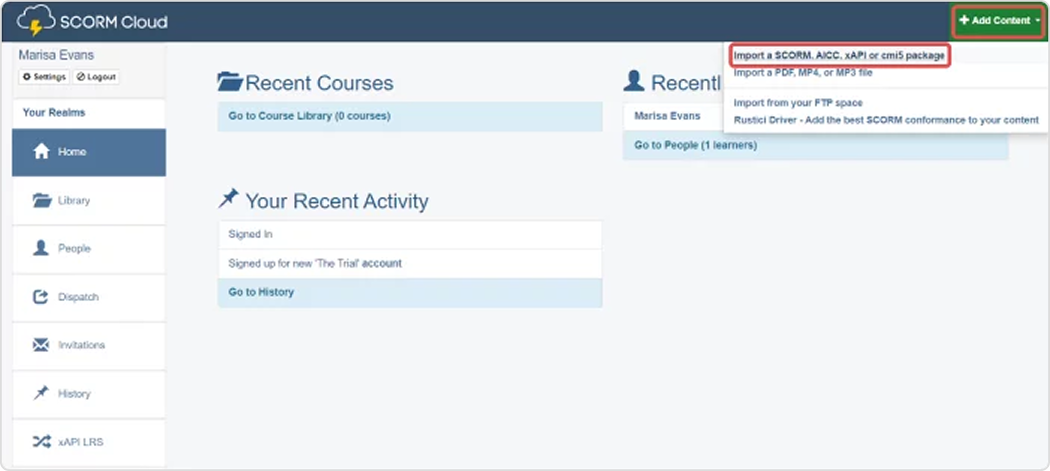 Kurs hochladen mit SCORM Cloud