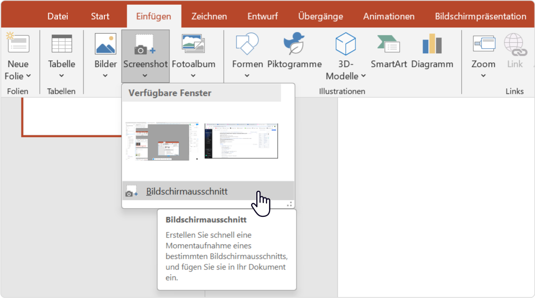 Bildschirmausschnitt PDF in PPT einfügen: Bildschirmausschnitt