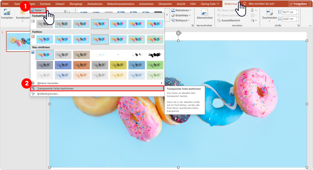 PowerPoint-Hintergrund transparent machen: transparente Farbe bestimmen