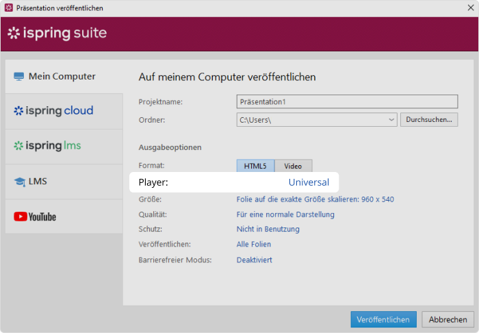 PowerPoint zusammenführen: Ausgabeoptionen