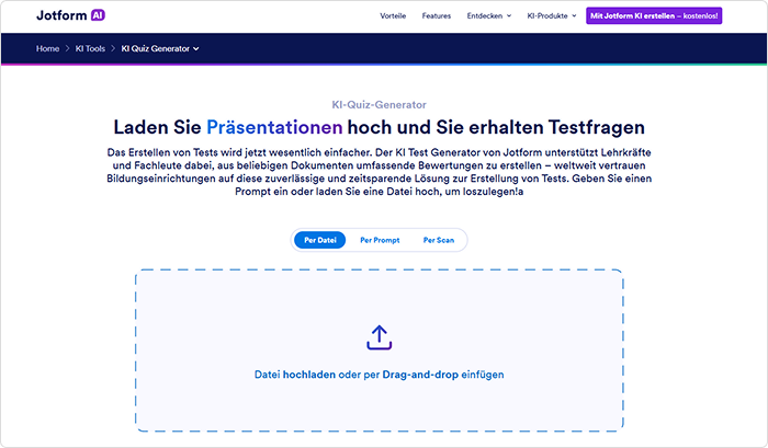 Quiz mit Jotform KI-Quiz-Generator erstellen