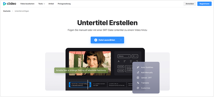 Clideo Video-Untertitel mit Clideo erstellen