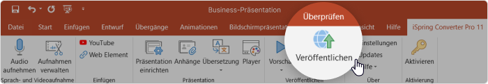 Veröffentlichen-Button PowerPoint veröffentlichen und komprimieren