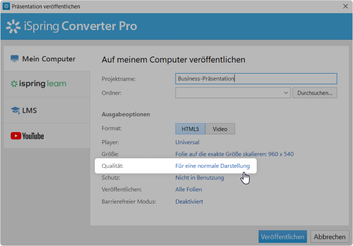 Passende Voreinstellung wählen PowerPoint komprimieren: passende Voreinstellung wählen
